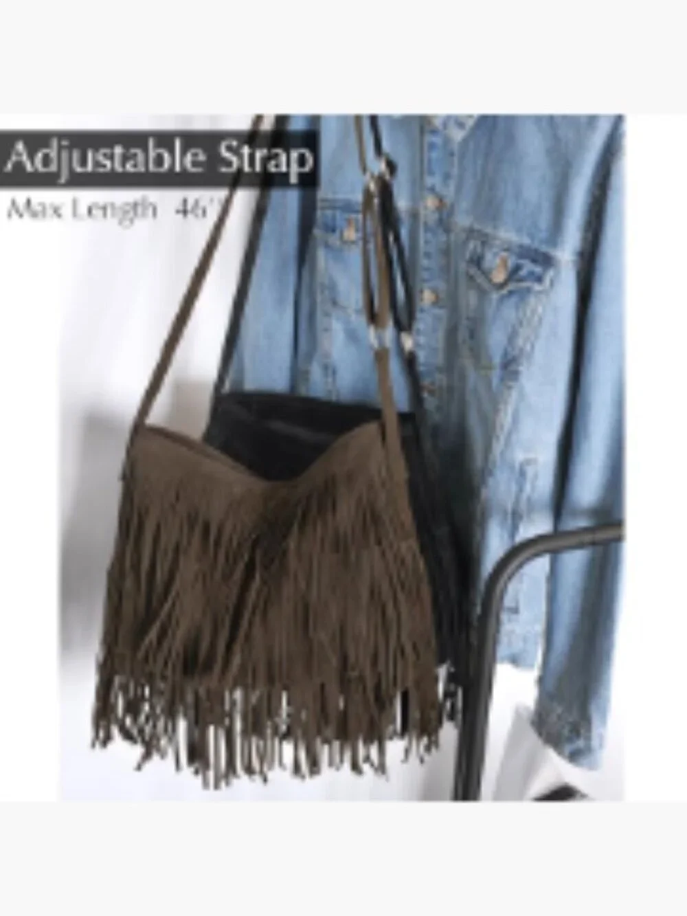 Faux Suede Leather Hobo Crossbody Bag with Tassel Fringe